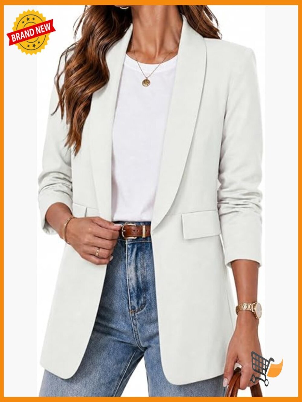 Open Front Ruched 3/4 Sleeve Blazer Lightweight Business Casual Suit Jacket